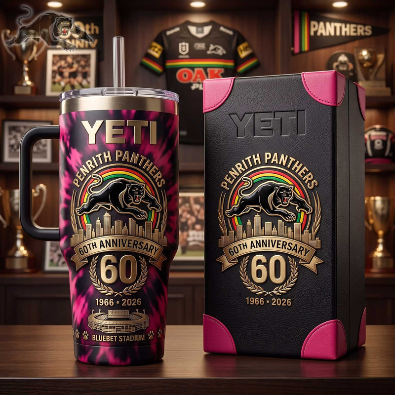 Pink Camo Panther 60 Years Tumbler With Handle