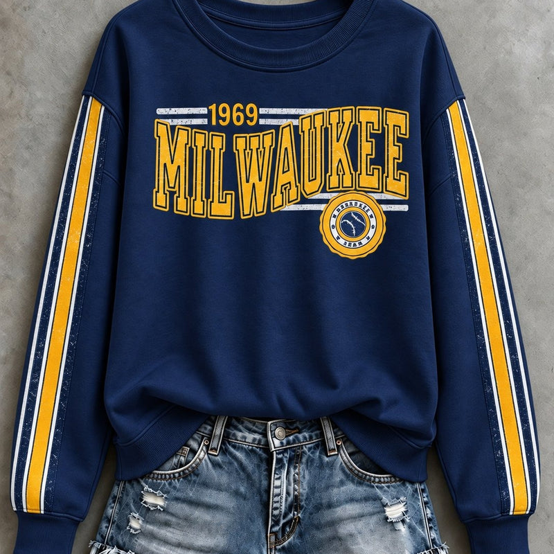 Milwaukee Striped Sleeve Baseball Sweatshirt