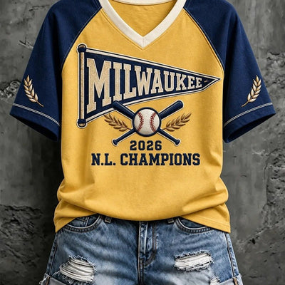 Milwaukee Pennant Raglan Baseball T-Shirt