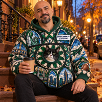New York Stained Glass Cat Pouch Hoodie