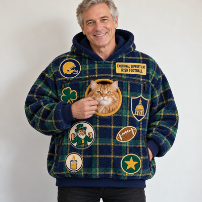 South Bend Tartan Patches Cat Pouch Hoodie