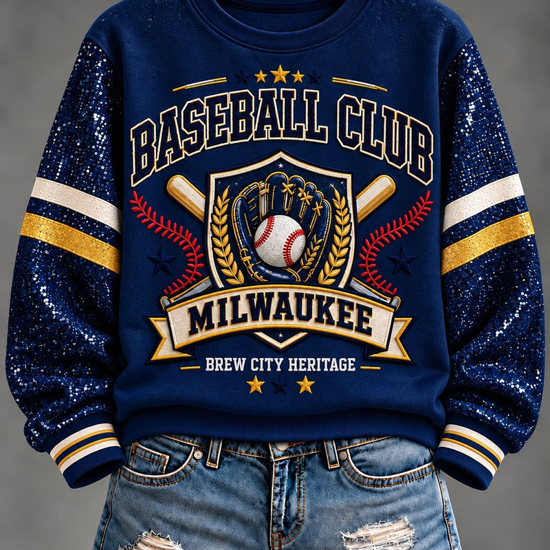Milwaukee Sequin Sleeve Baseball Sweatshirt