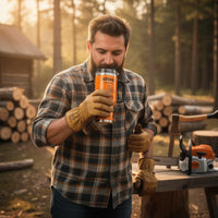 Orange Chainsaw Woodcutter Tumbler With Handle