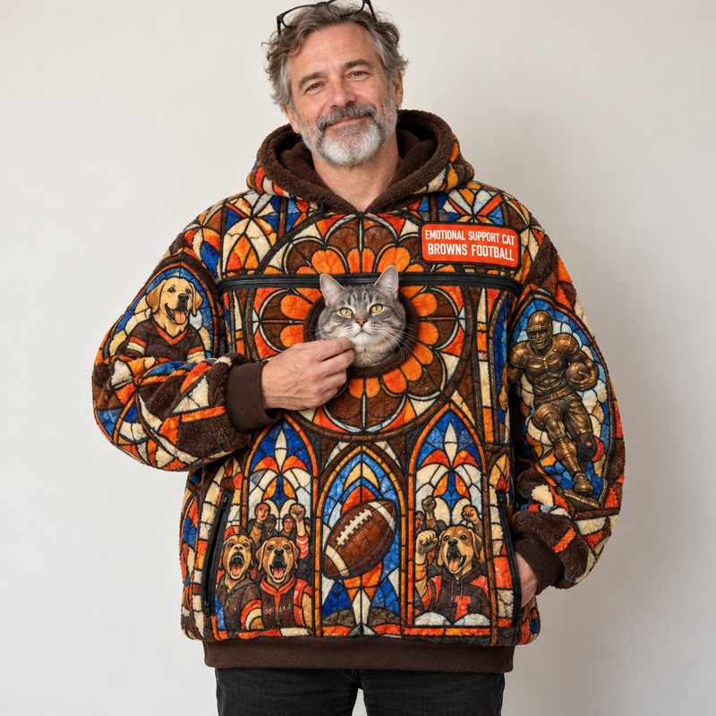 Cleveland Stained Glass Cat Pouch Hoodie