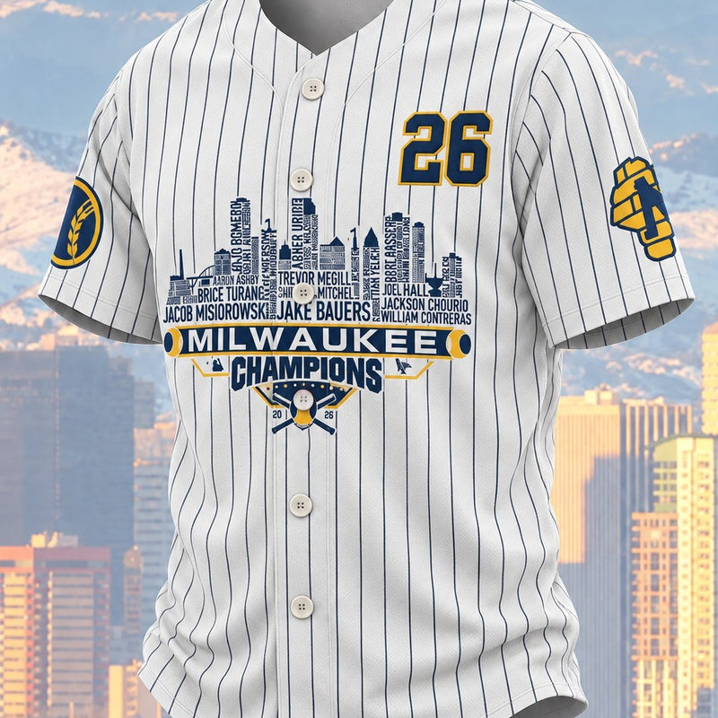 Milwaukee Pinstripe Button Up Baseball Jersey